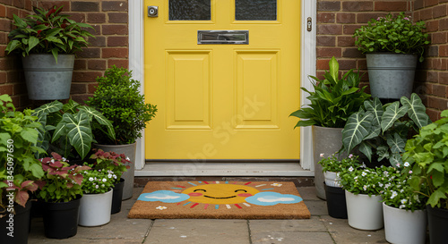 Yellow Door Front Porch Decor House Entrance