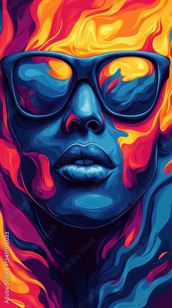 Fototapeta premium Artistic Portrait Of A Person Wearing Stylish Sunglasses In Color