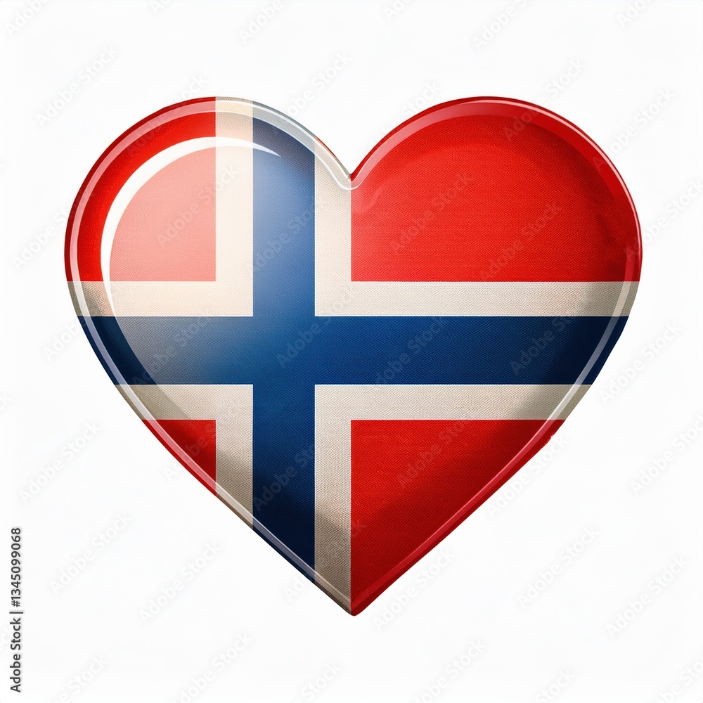 Obraz premium Heart-shaped norway flag emblem with vibrant colors and glossy texture