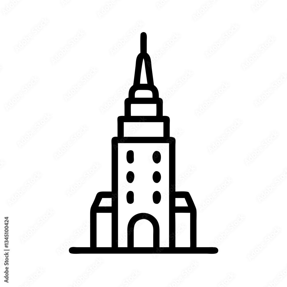 Landmark building outline illustration in black and white Landmark building outline illustration in black and white