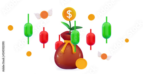 3D online trading Investment Business graph concept Analyzing investment money cash and exchange with finance