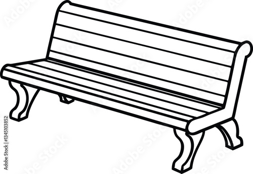 bench outline coloring book page, park bench line art vector