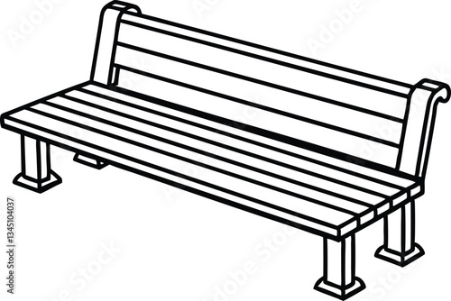 bench outline coloring book page, park bench line art vector