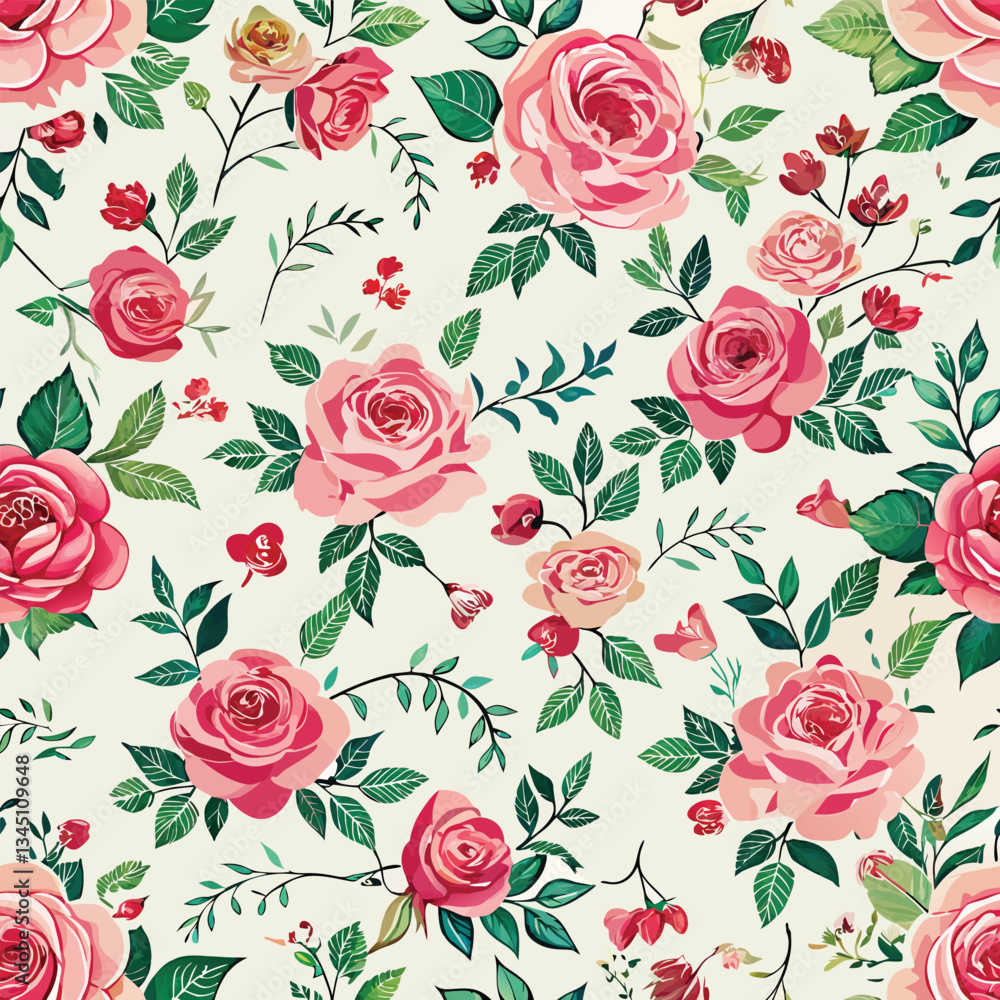 Exquisite Floral Rose Pattern with Pretty Flowers on a Pristine White Background Exquisite Floral Rose Pattern with Pretty Flowers on a Pristine White Background