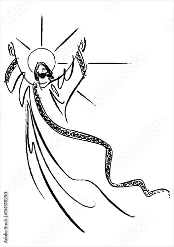 Religious vector illustration of the gospel of the ascension of Jesus Christ. Jesus design for stickers and prints