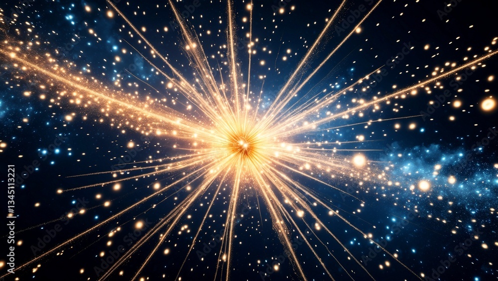 Naklejka premium Cosmic explosion of glowing particles and light effects