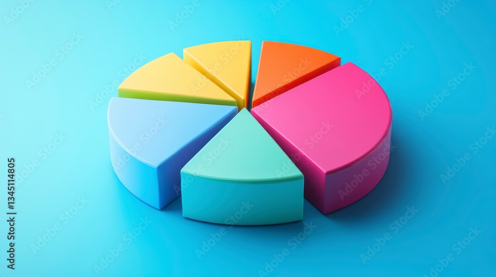 Obraz premium Colorful 3D Pie Chart on Blue Background. Possible use Educational infographic, data visualization