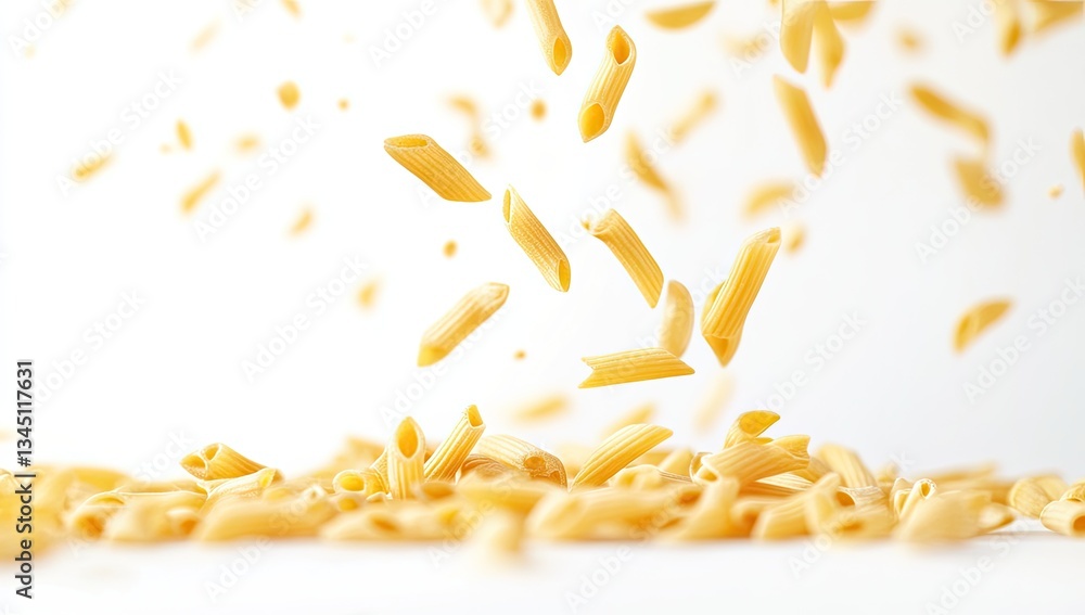 Obraz premium Uncooked penne pasta falling