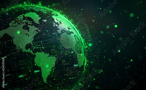 A digitally rendered globe with a vibrant green overlay, symbolizing environmental awareness and sustainability