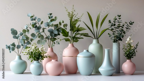 Wallpaper Mural Elegant pastel ceramic vases with fresh greenery Torontodigital.ca