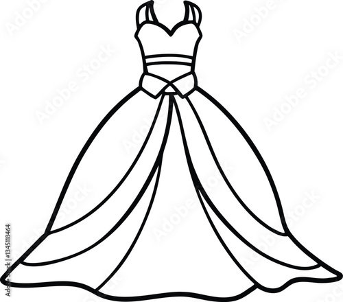 bridal dress outline vector,bridal dress outline coloring book page
