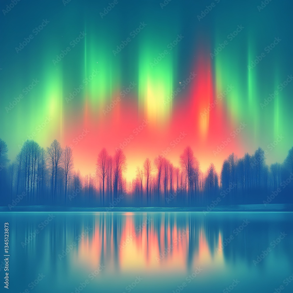 Aurora Borealis over tranquil lake. Aurora Borealis over tranquil lake.