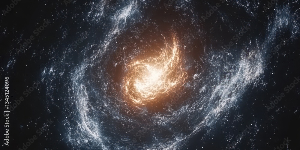 Fototapeta premium A luminous swirling galactic form shown with glowing central light