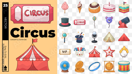 Basic circus concept illustrations. Set of circus vector illustrations