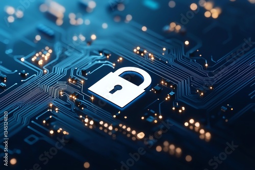 Obraz na płótnie This image features a modern digital lock icon on a circuit board backdrop. It represents online security and data protection in the technology sector. w salonie