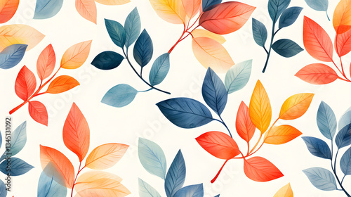 Professional Seamless Watercolor Leaves Cartoon Vector Pattern for Designs