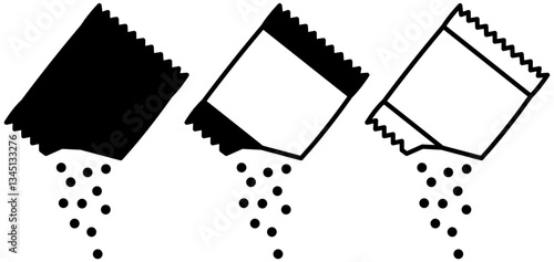 sachet powder packaging icon, simple flat style, illustration, logo sign symbol pictogram template, for ui or ux isolated on white for mobile app, editable