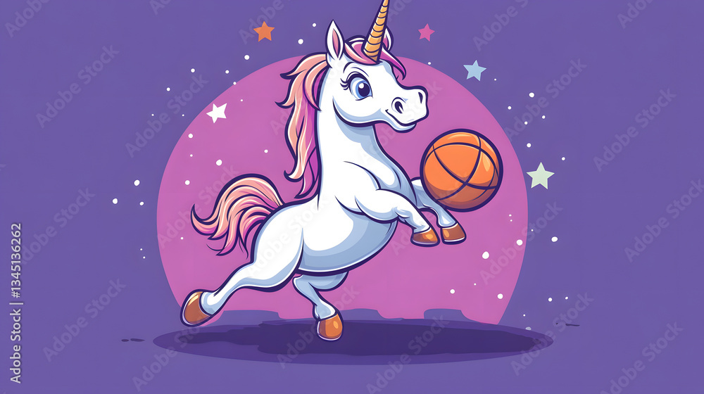 Cute Unicorn Playing Basketball Cartoon Vector Illustration for Kids Book Covers Cute Unicorn Playing Basketball Cartoon Vector Illustration for Kids Book Covers