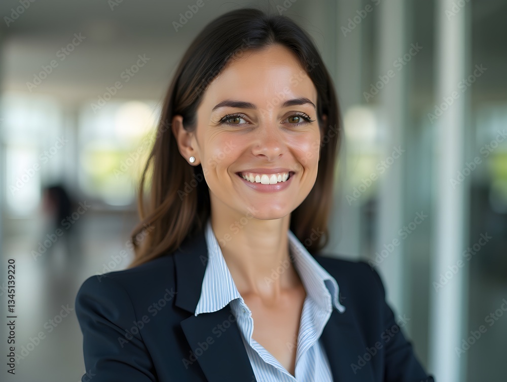 Smiling Woman in a Professional Work Setting Smiling Woman in a Professional Work Setting