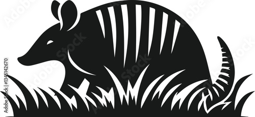 Armadillo scurrying through grass vector animal silhouette