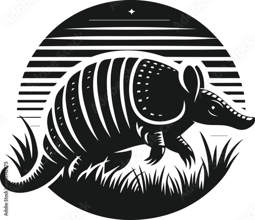 Armadillo scurrying through grass vector animal silhouette