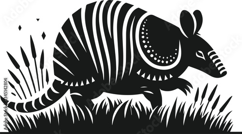 Armadillo scurrying through grass vector animal silhouette