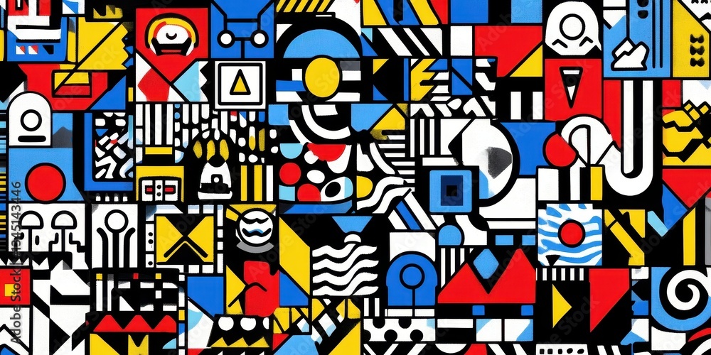 Obraz premium A vibrant abstract composition featuring geometric shapes and colors