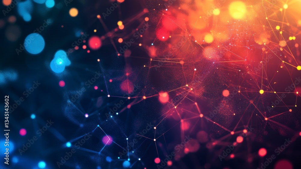 Fototapeta premium Abstract network connections, colorful bokeh, digital art