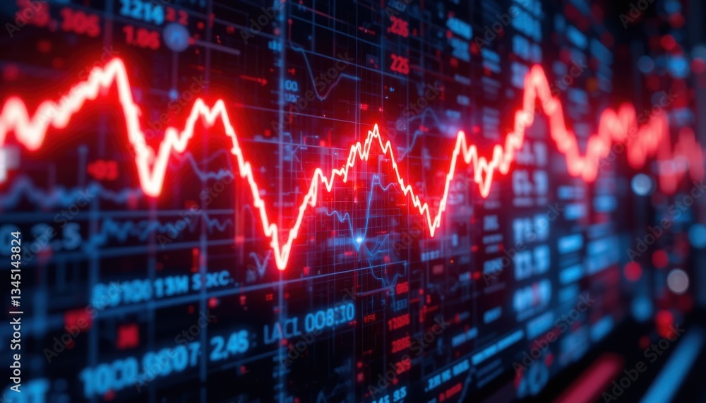 Volatile Market Dramatic Red Graph Shows Financial Instability Volatile Market Dramatic Red Graph Shows Financial Instability