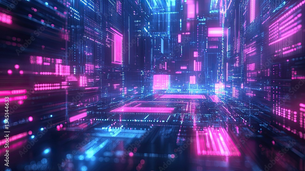 Close-up of pink and blue circuitry on a futuristic motherboard, symbolizing high-speed data processing and advanced computer technology - Close-up of pink and blue circuitry on a futuristic motherboard, symbolizing high-speed data processing and advanced computer technology -