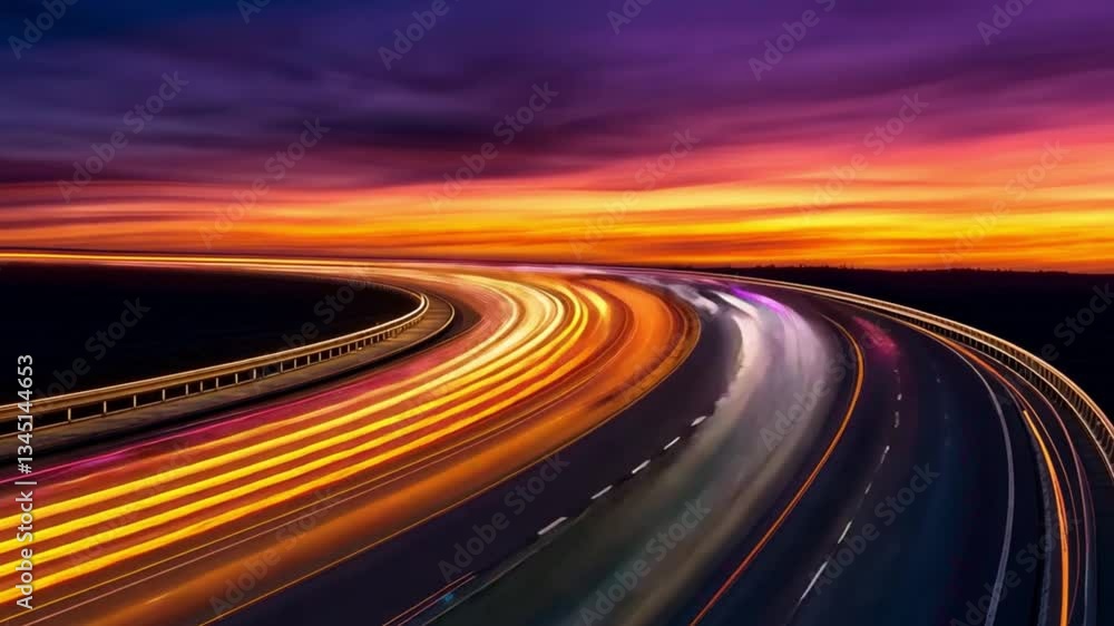 Vibrant Highway at Sunset: A Symphony of Lights and Speed Vibrant Highway at Sunset: A Symphony of Lights and Speed