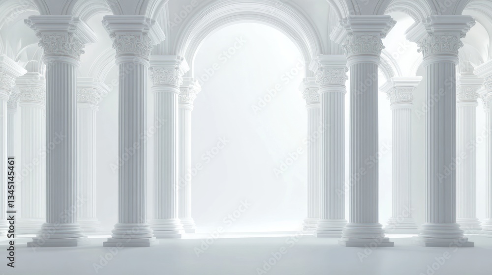 Naklejka premium Ancient Columns Elegant Hallway, Interior Architecture, Light and Shadow, Background Image