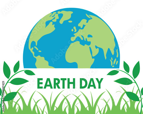 Celebrate Earth Day with this vibrant illustration featuring a partial view of the Earth above stylized grass and small green plant shoots.