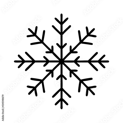 Black snowflake graphic illustration on white background  