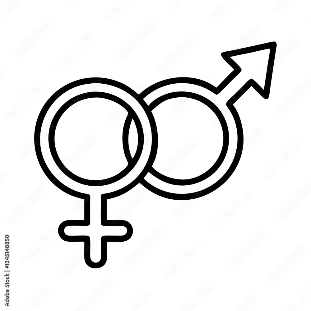 Gender symbols intertwined in minimalist line art design Gender symbols intertwined in minimalist line art design