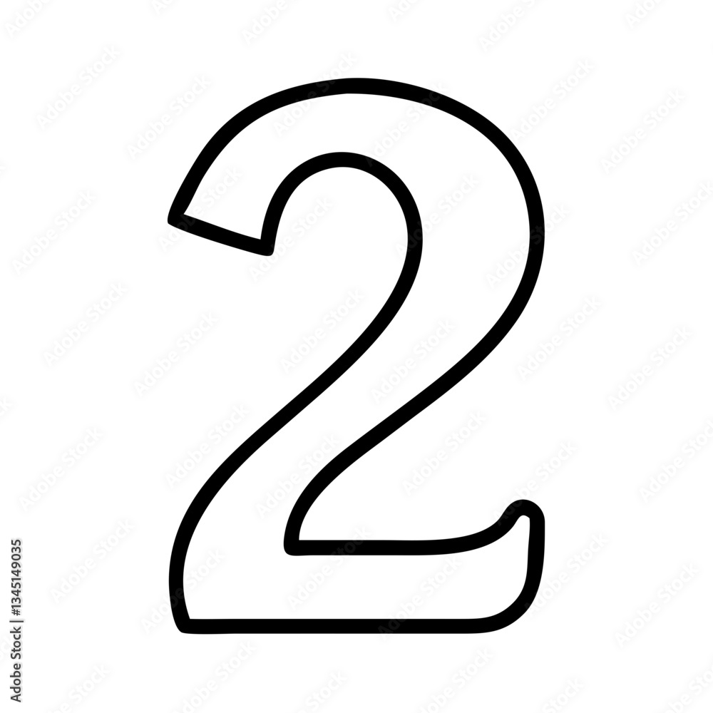 Naklejka premium Icon of the number two in simple black outline 