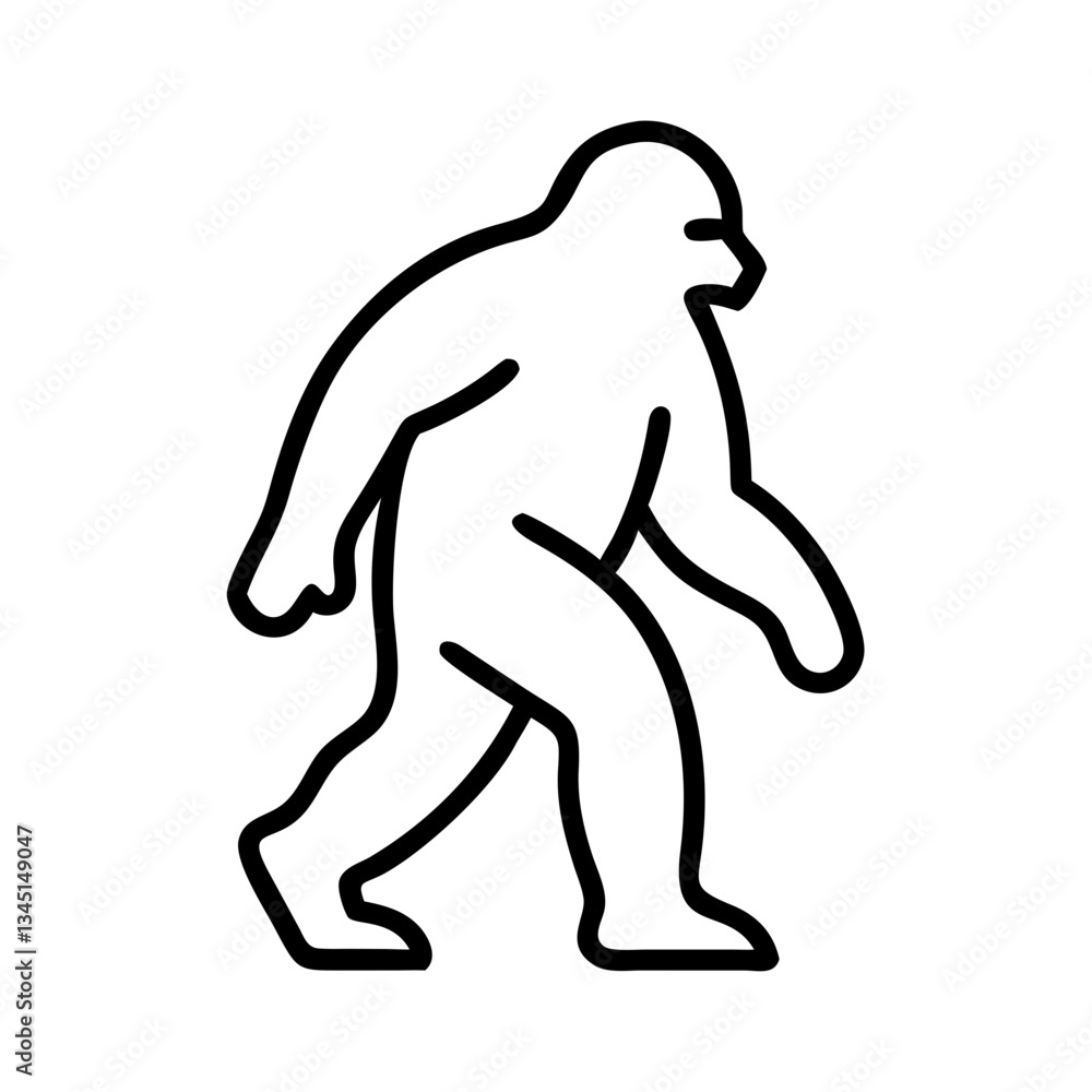 Fototapeta premium Bigfoot walking in a forest outlined in a minimalist style 