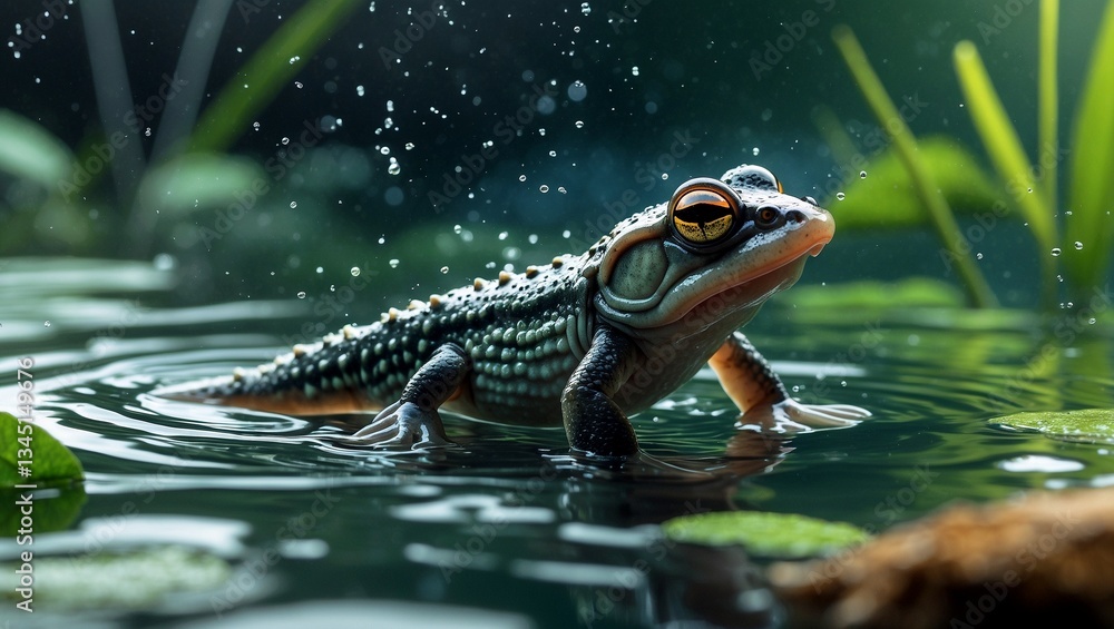 Fototapeta premium Tiny tadpole swimming symbolizing life and metamorphosis