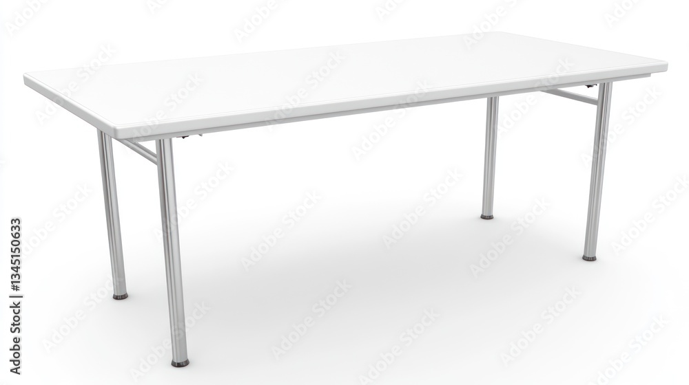 Modern white folding table, isolated on white background, for events or meetings, suitable for presentations Modern white folding table, isolated on white background, for events or meetings, suitable for presentations