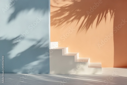 Stunning interplay of shadows and colors on a staircase against vibrant walls in daylight