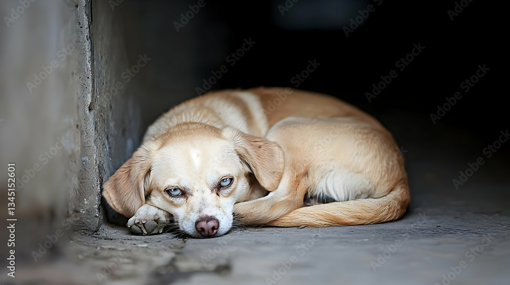 Lonely Abandoned Dog On Concrete Floor Lonely Abandoned Dog On Concrete Floor