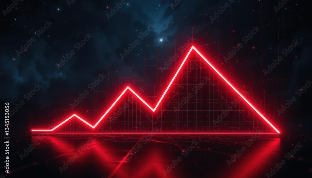 Fototapeta premium Urgent Decline Neon Red Graph in Starry Digital Art