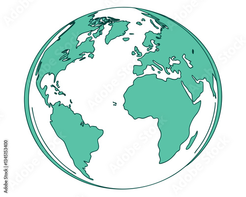 This vibrant illustration of planet Earth showcases the continents of North and South America, along with Africa and parts of Europe, set against a light blue ocean backdrop, perfect for educational o