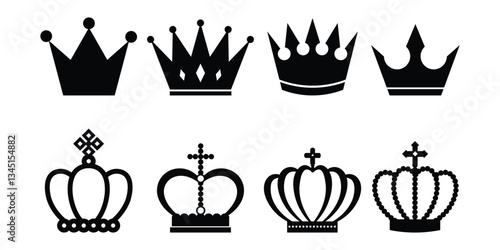 Crown Icon Set. Kings crown icon set illustration silhouette style.