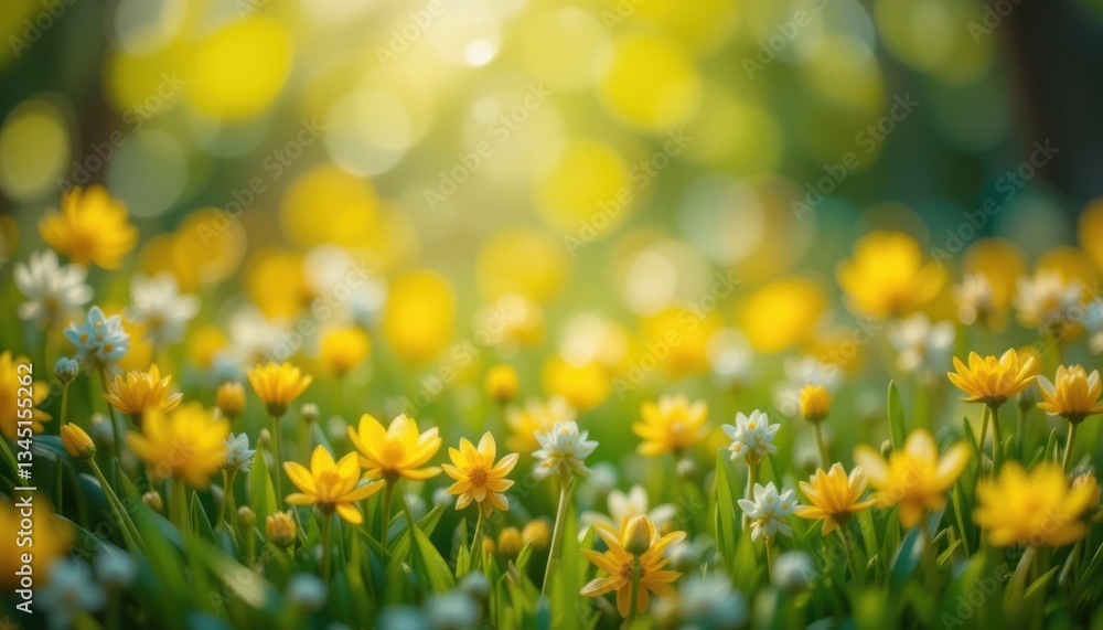 Obraz premium Vibrant Spring Garden Yellow and Green Bokeh Flower Field