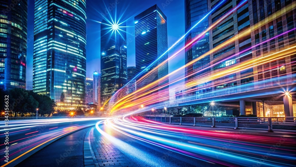 Obraz premium Abstract Light Trails, Cityscape Night Photography, Long Exposure, Urban, Modern Design