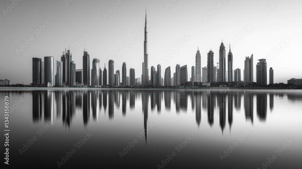 Fototapeta premium Dubai Skyline Reflection in Calm Water
