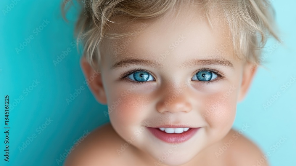 Adorable baby girl with bright blue eyes, smiling warmly Adorable baby girl with bright blue eyes, smiling warmly