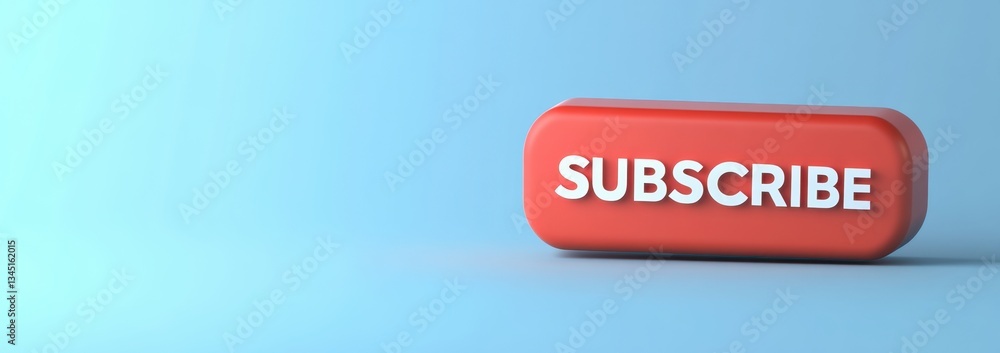 Red subscribe button floating on light blue background Red subscribe button floating on light blue background