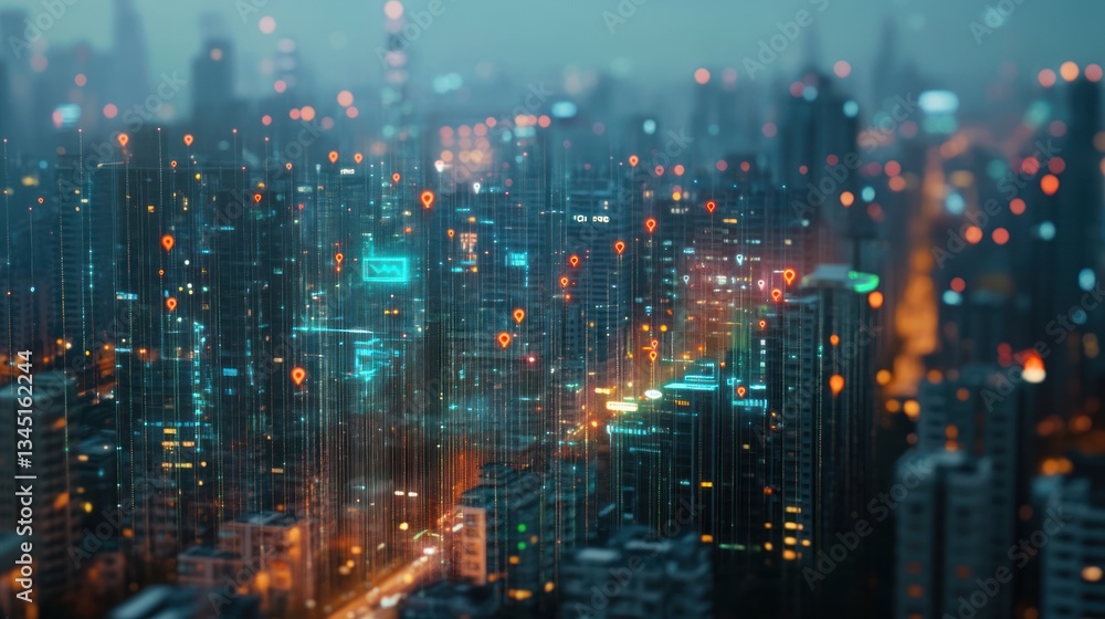 Futuristic city skyline at night, digital art, aerial view, possible use for technology background Futuristic city skyline at night, digital art, aerial view, possible use for technology background